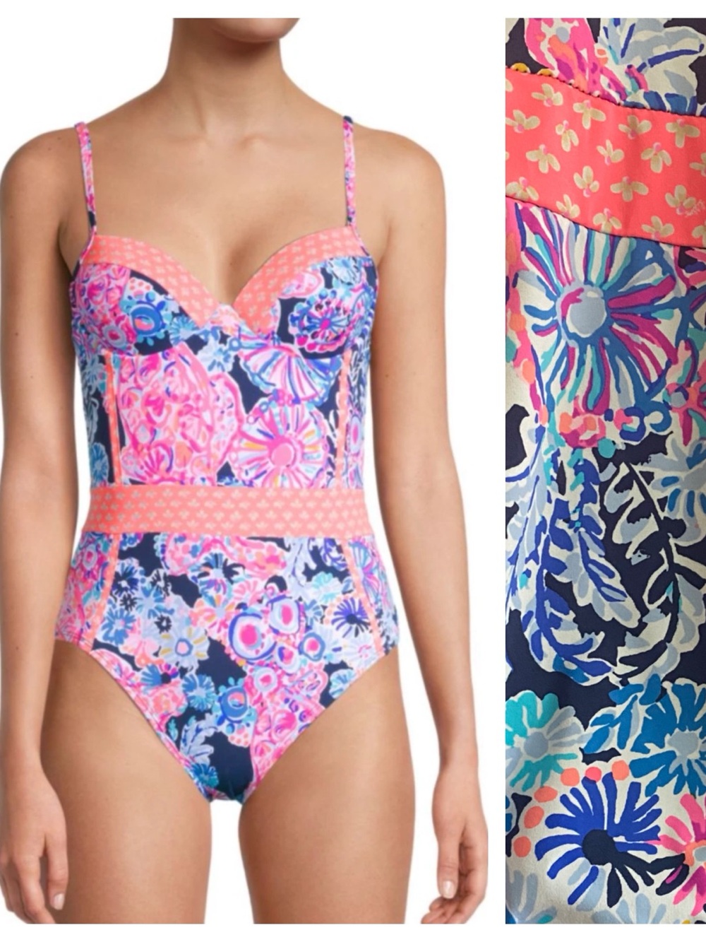Lilly Pulitzer Palma One-Piece Swimsuit Pink Blue 8